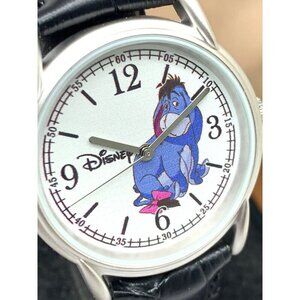 Disney Eeyore Women's Watch White Dial Quartz 35mm Black Leather Strap XWA4404
